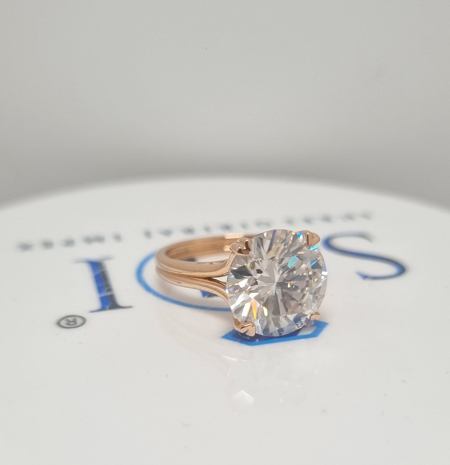 6.4ctw Moissanite Solitaire Ring: 12mm Round Cut, Rose Gold