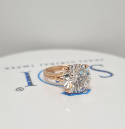 6.4ctw Moissanite Solitaire Ring: 12mm Round Cut, Rose Gold