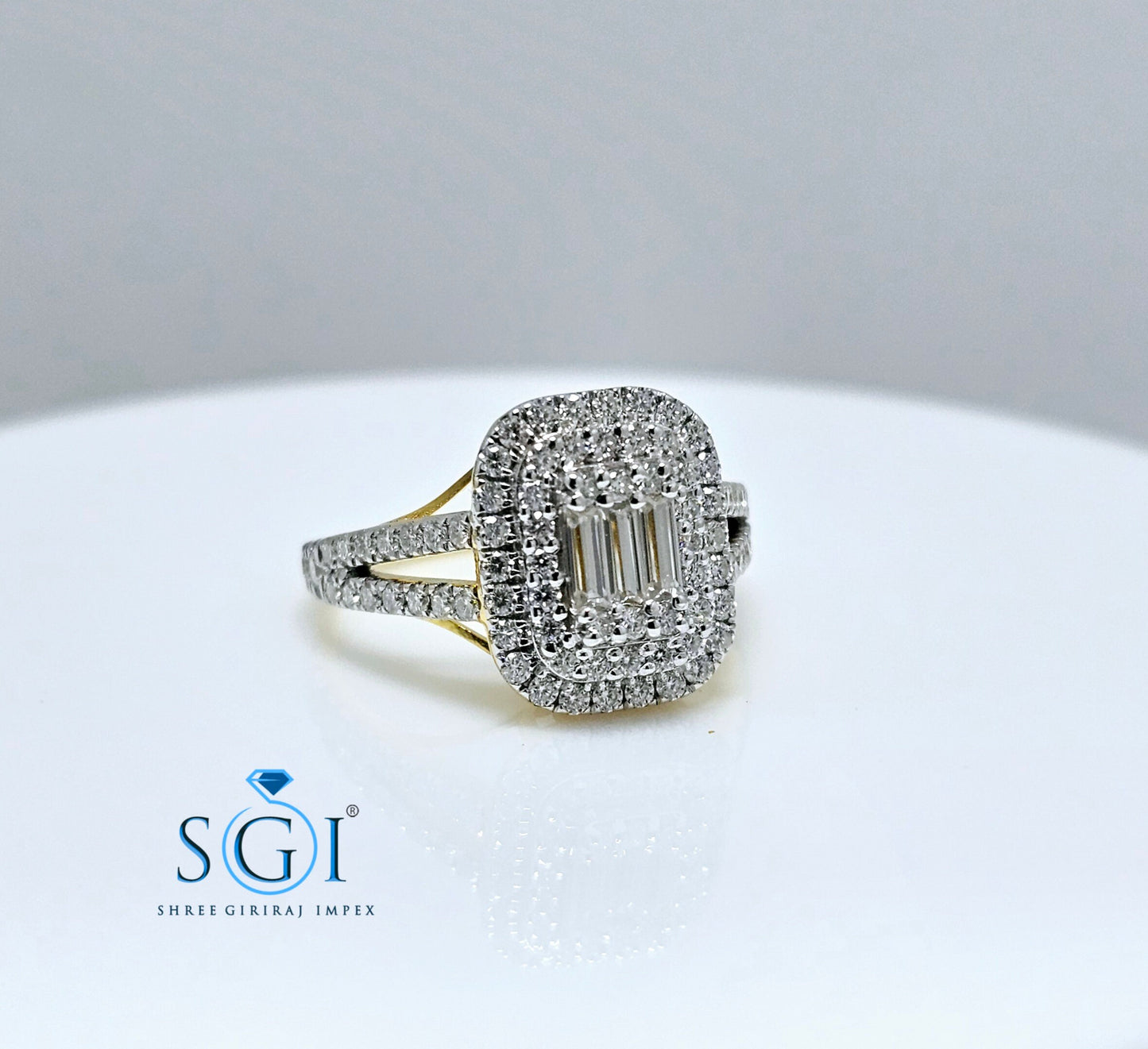 1.8ctw Moissanite Diamond Ring: Round & Baguette Gold Engagement Ring