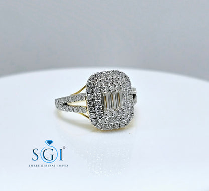 1.8ctw Moissanite Diamond Ring: Round & Baguette Gold Engagement Ring