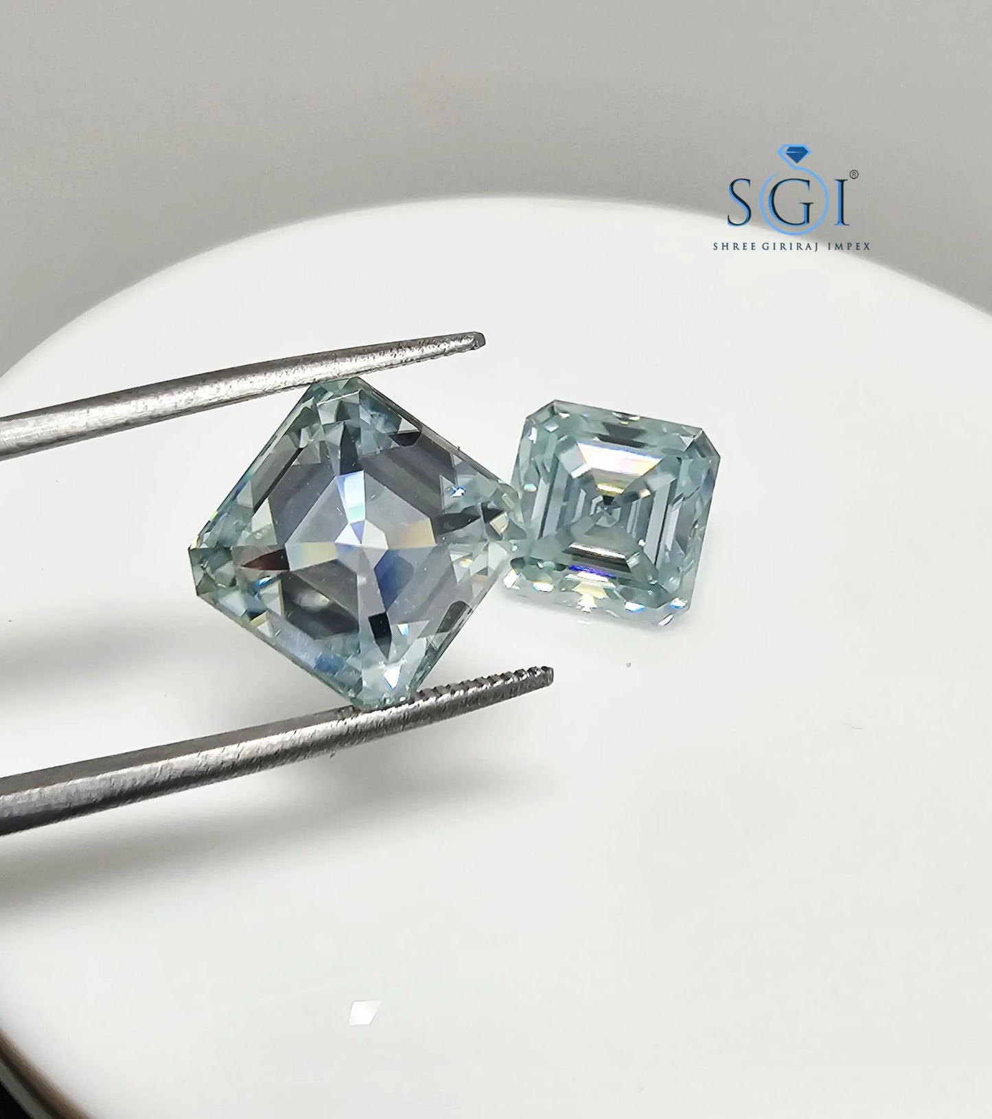 12mm Aqua Light Blue Asscher Shape Moissanite Loose Stone — Ideal for Rings, Earrings & Pendants