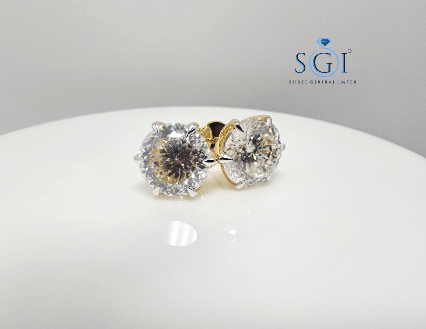 10mm White Portuguese Cut Moissanite Stud Earrings – 8.41ct in Solid Gold, Claw Prong & Push-Back