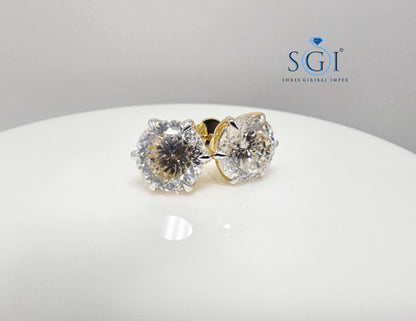 10mm White Portuguese Cut Moissanite Stud Earrings – 8.41ct in Solid Gold, Claw Prong & Push-Back