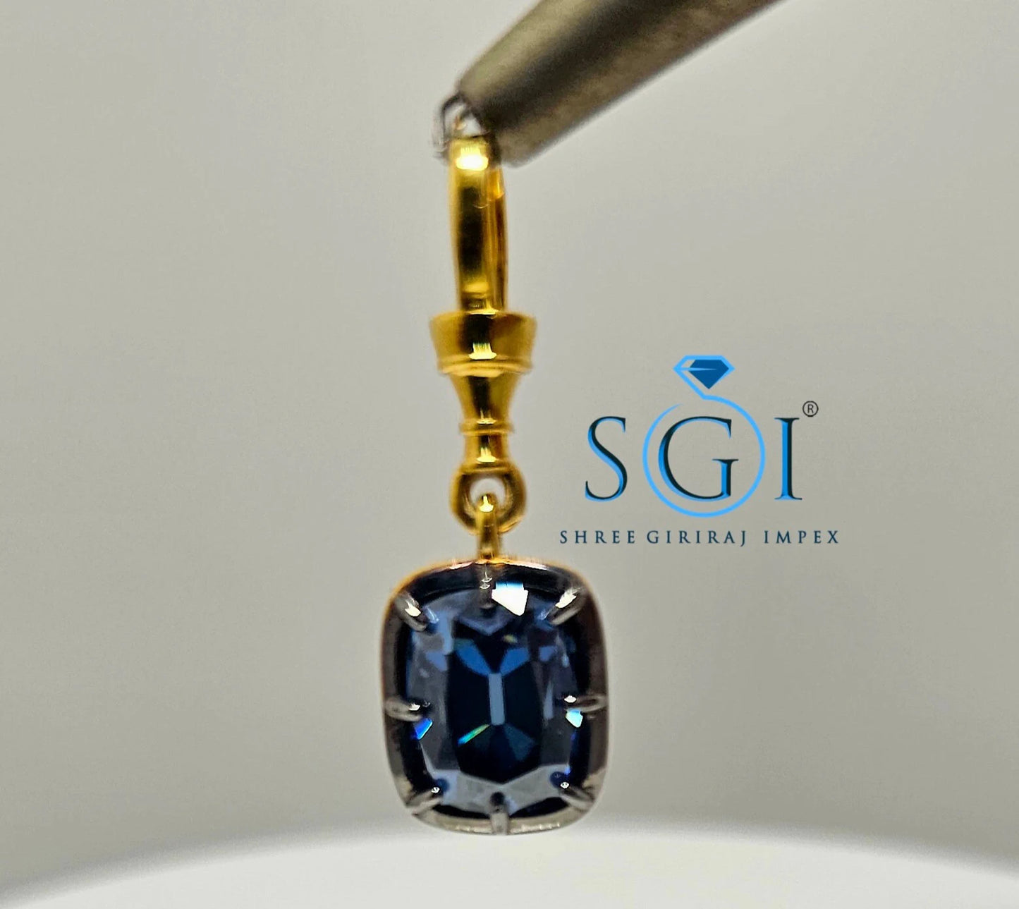 Royal Blue Moissanite Pendant: 3ct Old Mine Cushion, Yellow Gold