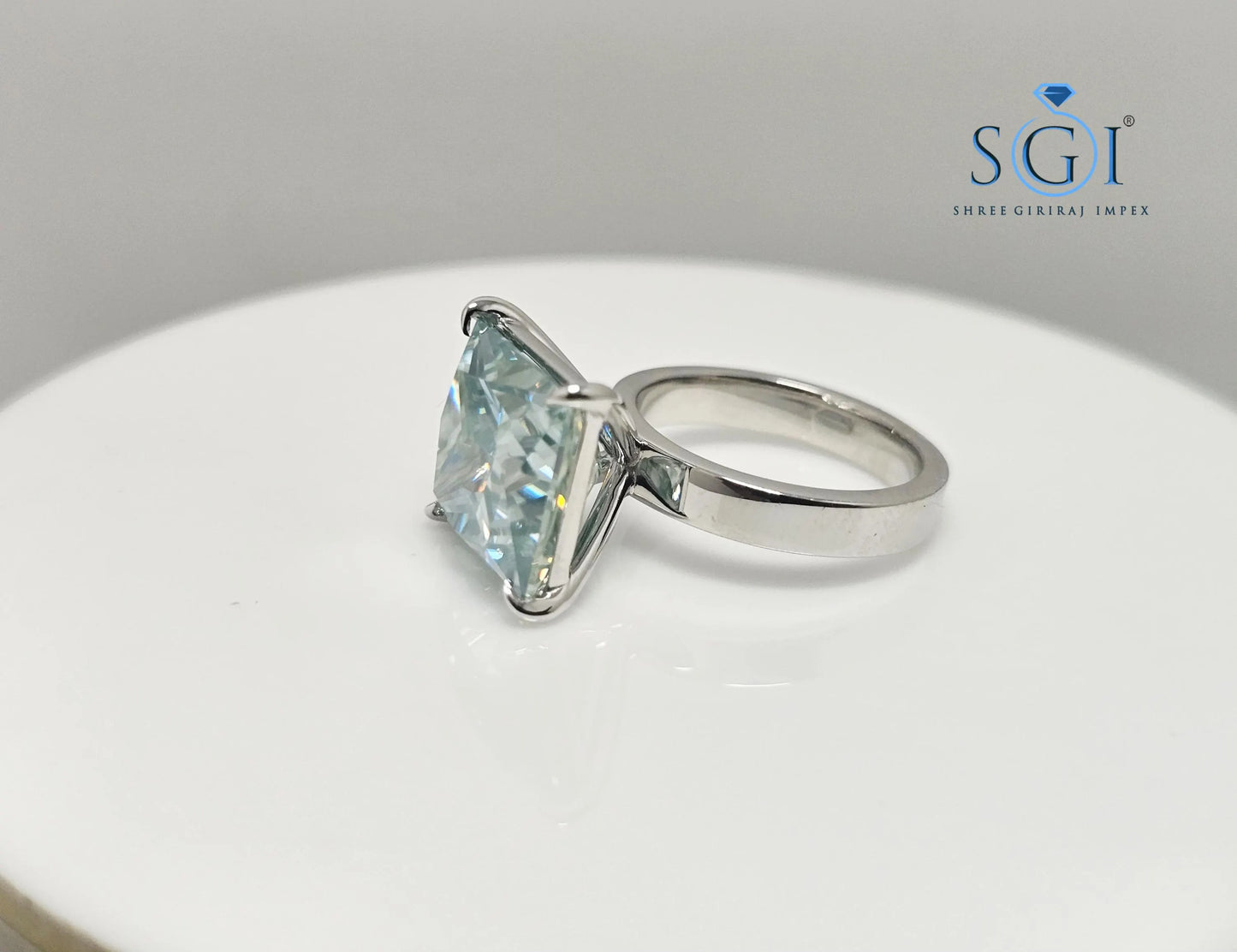 9.75ct Aqua Blue Princess Cut Moissanite Ring – 12mm Solitaire Unisex Luxury Statement