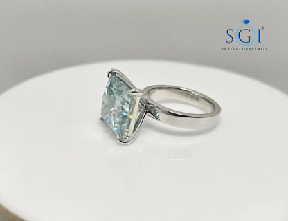 9.75ct Aqua Blue Princess Cut Moissanite Ring – 12mm Solitaire Unisex Luxury Statement