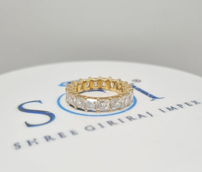 Elegant Princess Cut Moissanite Band – 18K Yellow Gold Stacking Wedding Ring