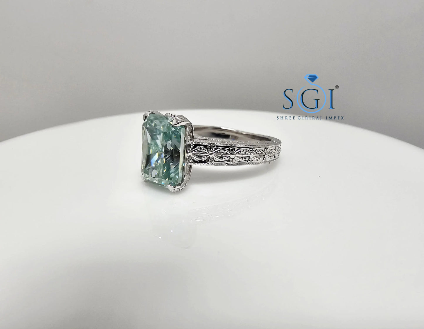 3ct Aqua Blue Moissanite Diamond – Radiant Cut Solitaire Ring for Men & Women"