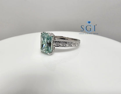 3ct Aqua Blue Moissanite Diamond – Radiant Cut Solitaire Ring for Men & Women"