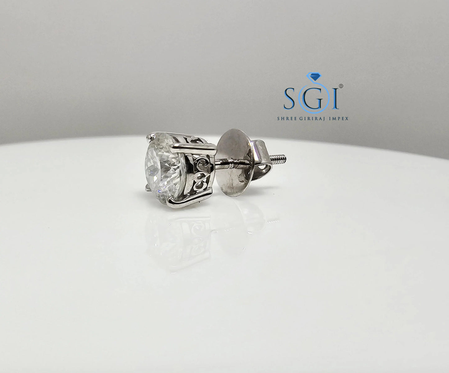 Men’s Moissanite Solitaire Stud – 7mm 1.35CT Portuguese Cut in White Gold