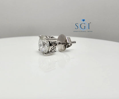 Men’s Moissanite Solitaire Stud – 7mm 1.35CT Portuguese Cut in White Gold