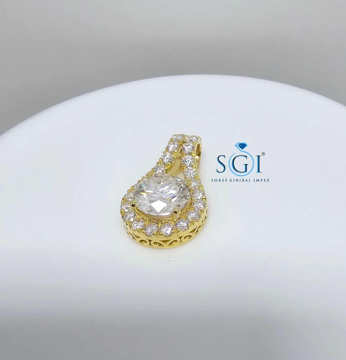 4ctw Moissanite Halo Pendant: Yellow Gold Wedding Jewelry
