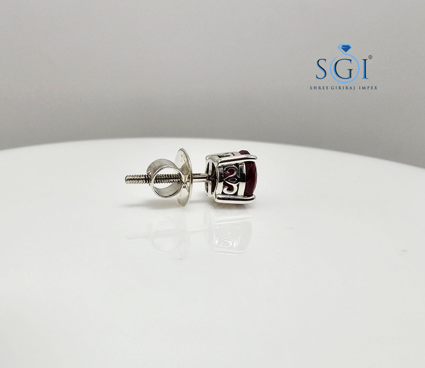 Men's White Gold Ruby Stud – 1 Carat Portuguese Shape Lab-Grown Solitaire Earring (6.5mm)