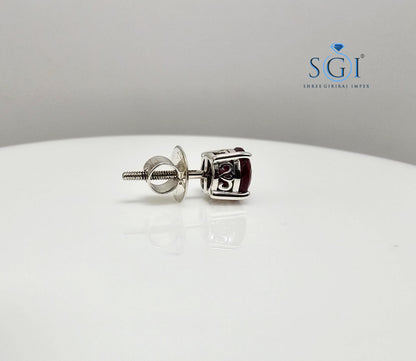 Men's White Gold Ruby Stud – 1 Carat Portuguese Shape Lab-Grown Solitaire Earring (6.5mm)