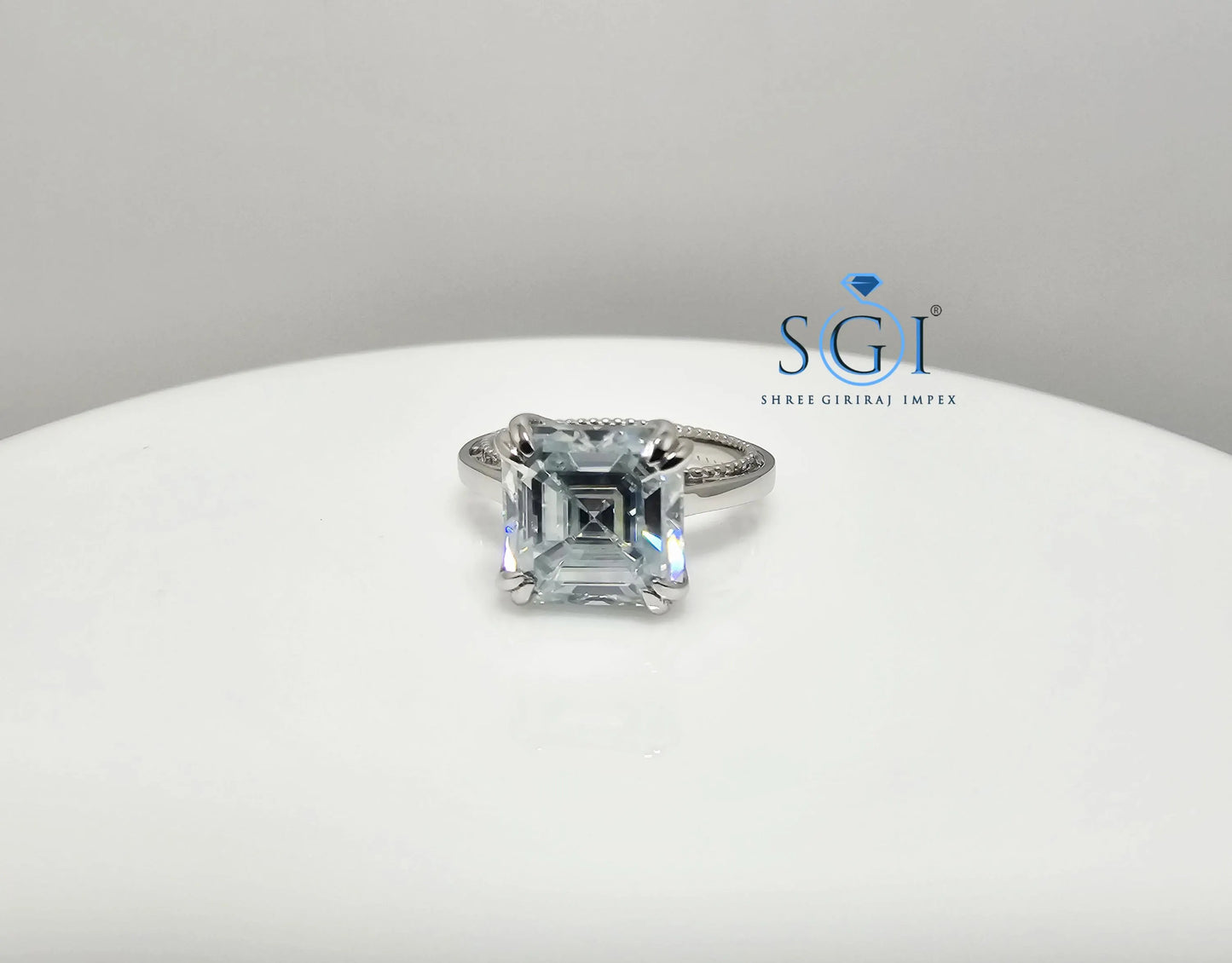Aqua Blue Moissanite Diamond Ring 3.20 Carat Ascher Cut in Platinum – Elegant Engagement Jewelry