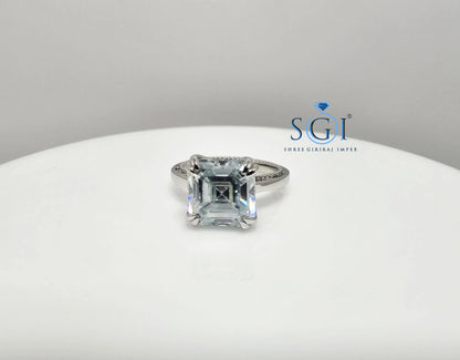 Aqua Blue Moissanite Diamond Ring 3.20 Carat Ascher Cut in Platinum – Elegant Engagement Jewelry