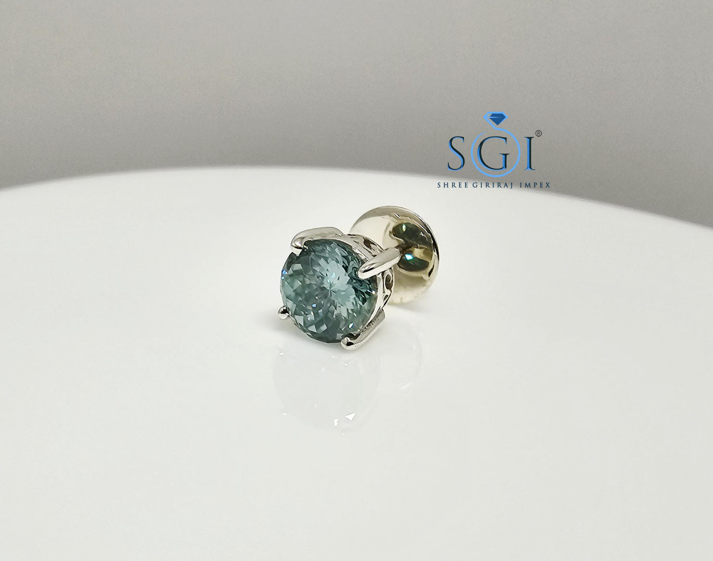 Blue Moissanite Solitaire Stud – Men’s White Gold 6.5mm Earring
