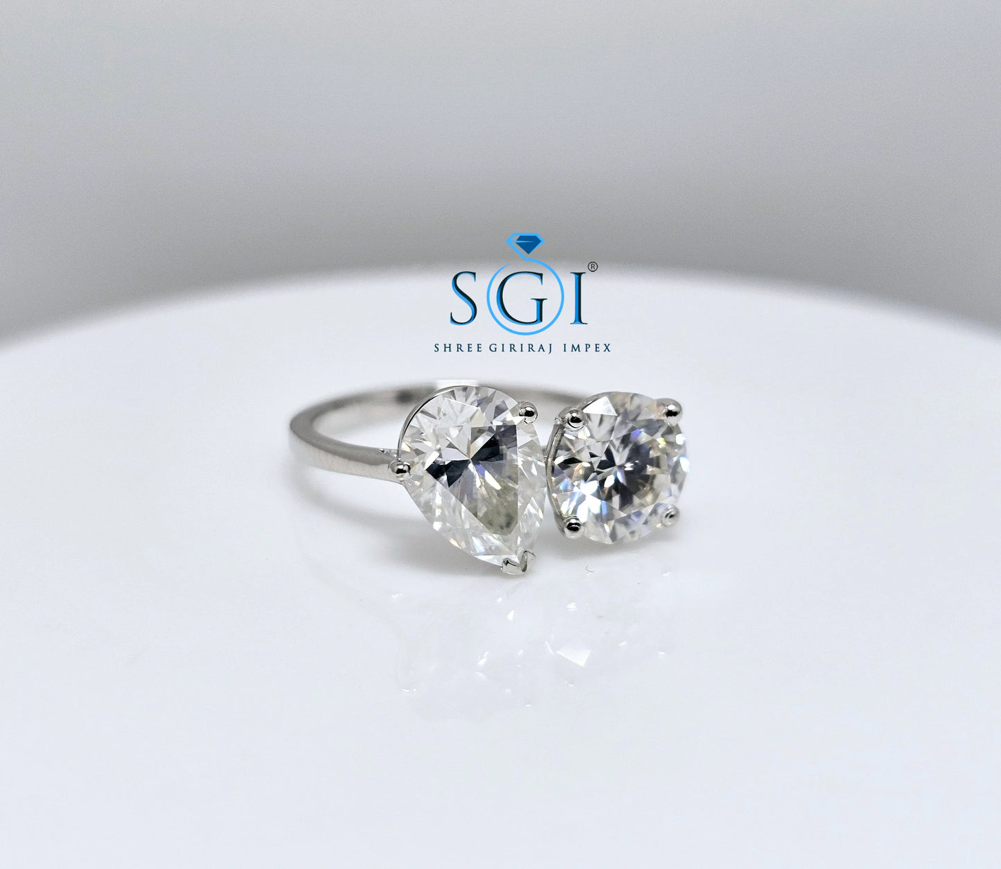 3.5ctw Moissanite Double Stone Ring: White Gold , Pear & Round Engagement