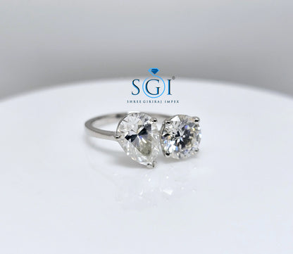 3.5ctw Moissanite Double Stone Ring: White Gold , Pear & Round Engagement