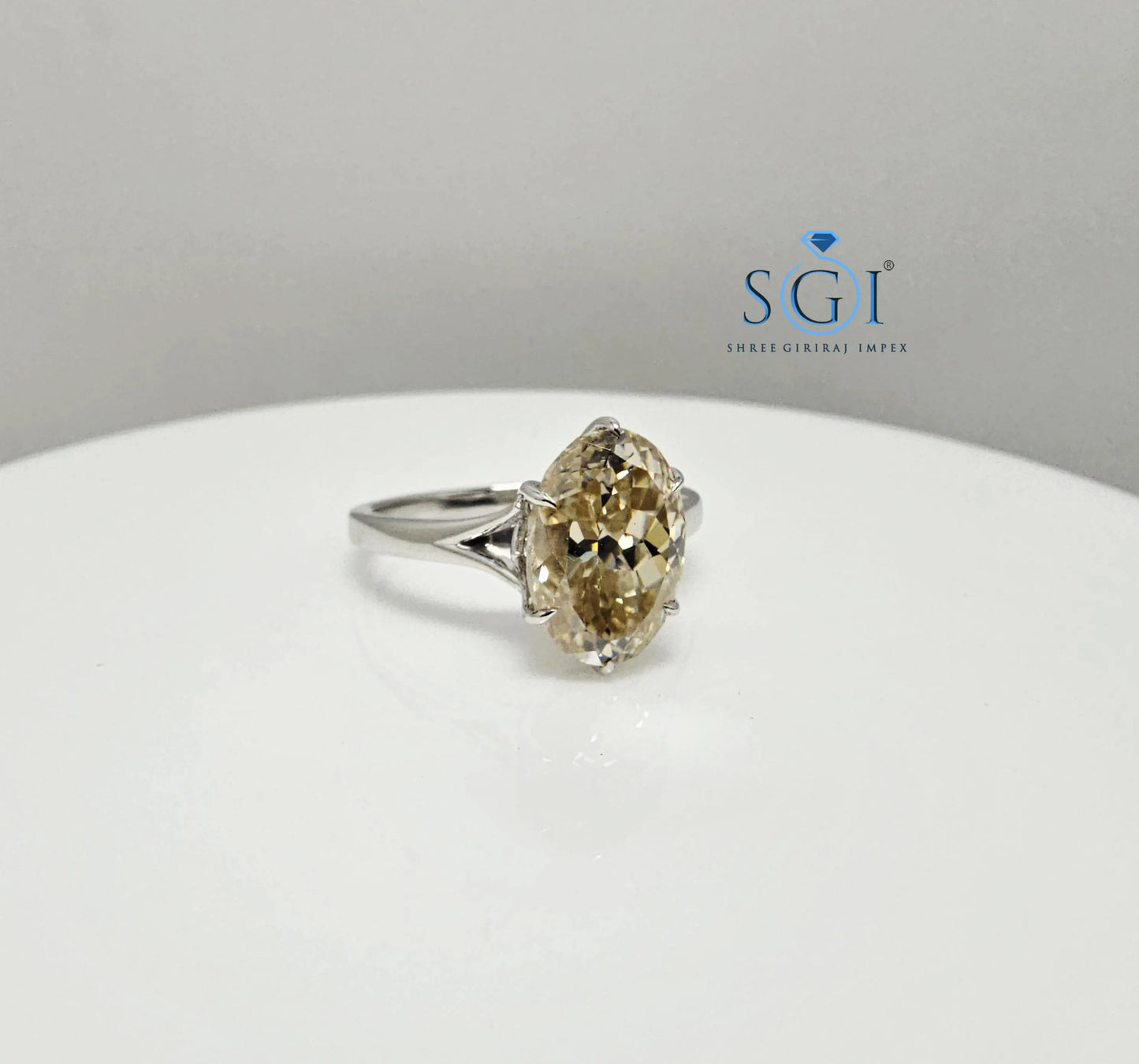 3.30ct Fancy Yellow Moissanite Diamond – Oval Portuguese Cut in Elegant Silver Setting" Jewelry