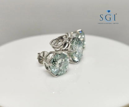 Aqua Blue Moissanite Jewelry Set: White Gold Earrings & Pendant