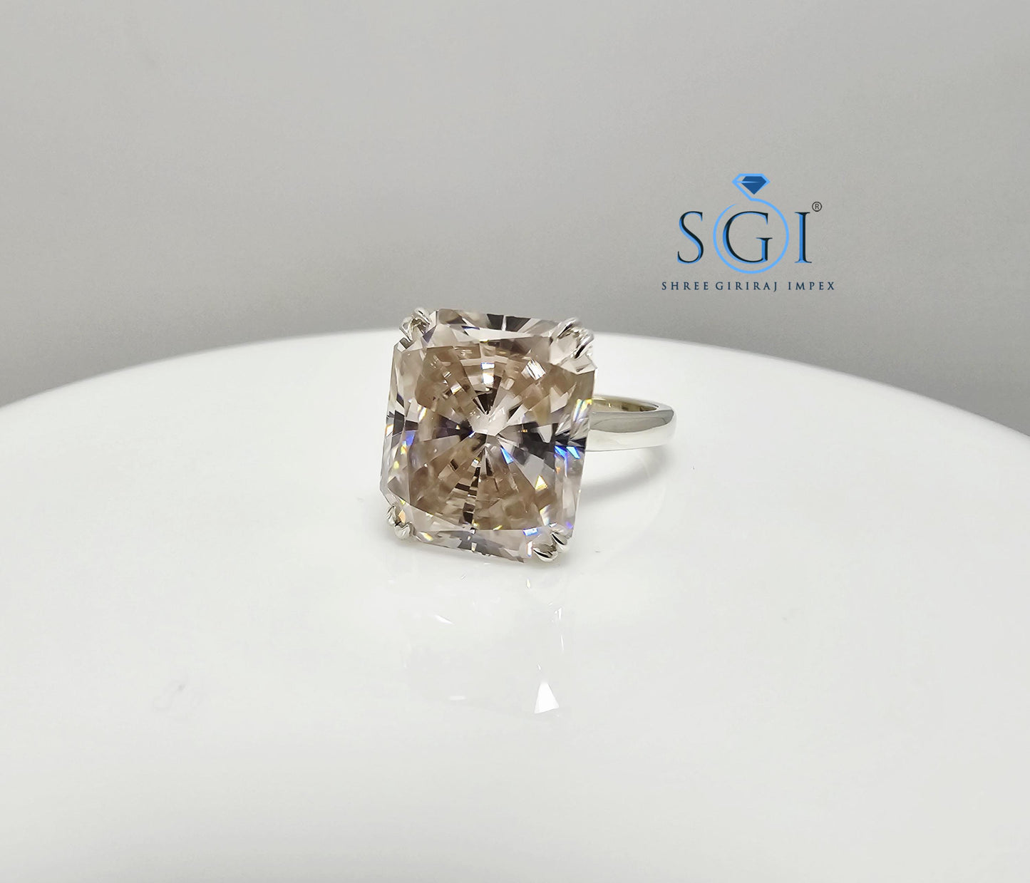 Large 9.75 Carat Light Pink Radiant Moissanite Silver Ring – Women’s Unique Engagement Jewelry