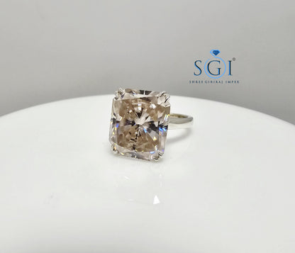 Large 9.75 Carat Light Pink Radiant Moissanite Silver Ring – Women’s Unique Engagement Jewelry