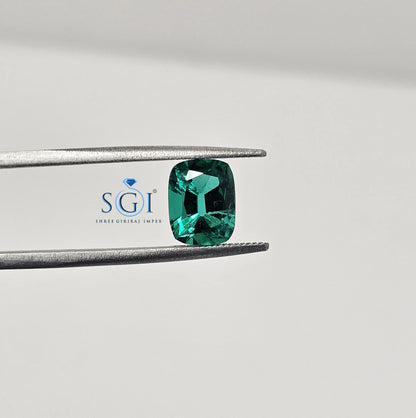 3.70CT Lab Grown Emerald: Old Mine Cushion Cut Zambian Green Gemstone
