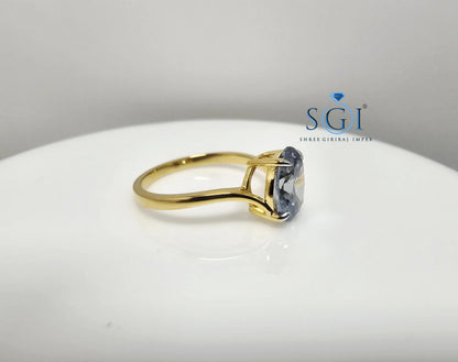 2CT Royal Blue Moissanite Oval Solitaire Ring: VVS1 Clarity, Solid Gold