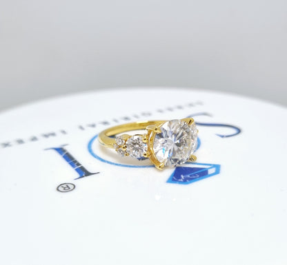 Yellow Gold Moissanite Engagement Ring – 4 CTW Round Cut with Side Stones