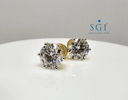 5.10 Ct Lab-Grown Diamond Stud Earrings: 18K Yellow Gold, IGI Certified