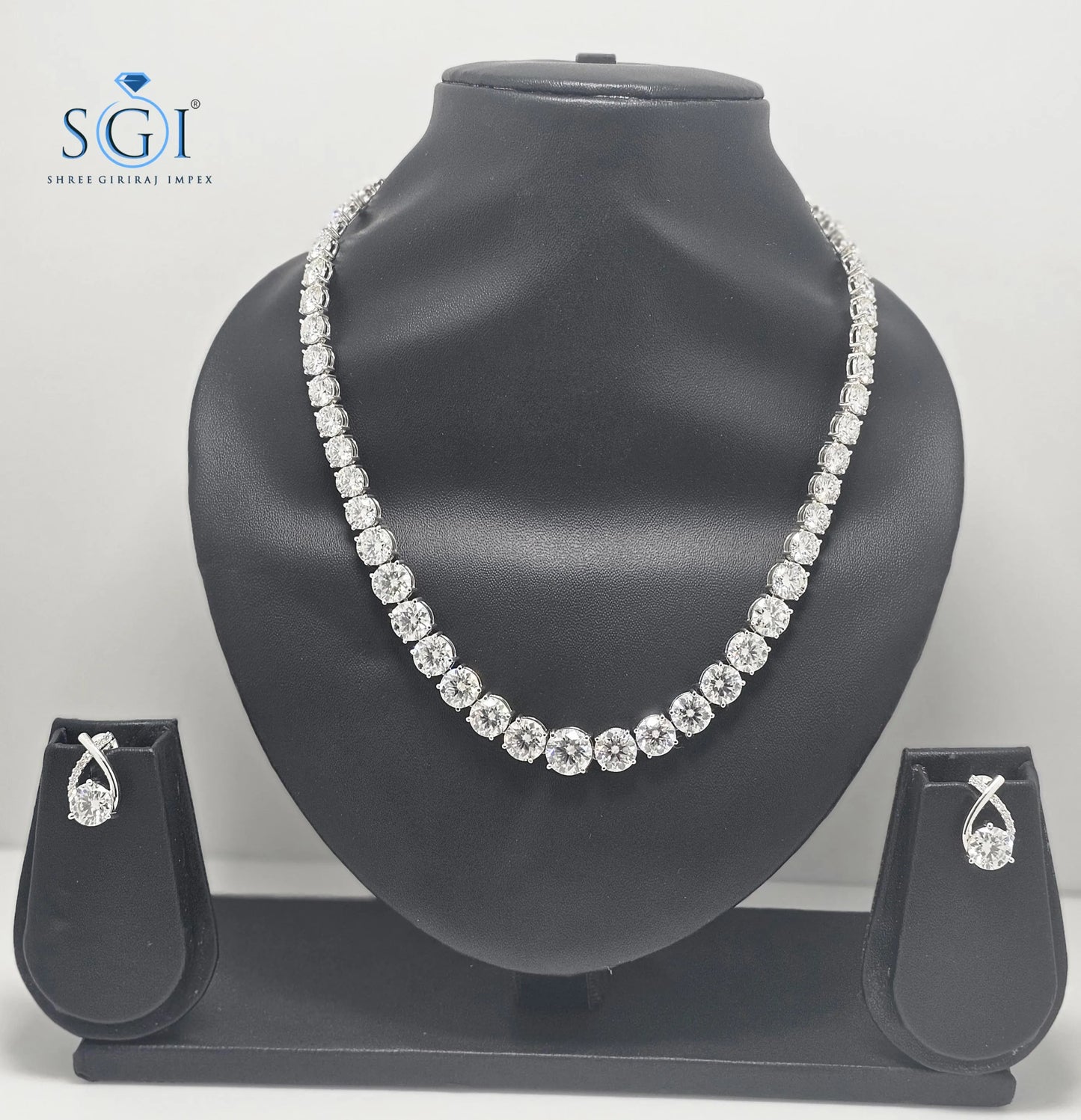 White Gold 50ct Round Moissanite Necklace & Earrings Set – Luxurious Solitaire Design