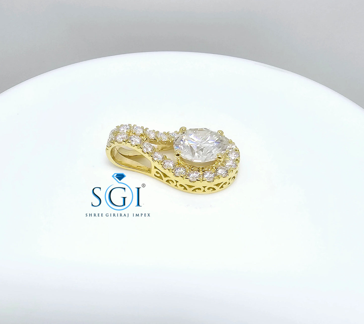 4ctw Moissanite Halo Pendant: Yellow Gold Wedding Jewelry