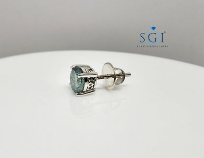 Blue Moissanite Solitaire Stud – Men’s White Gold 6.5mm Earring