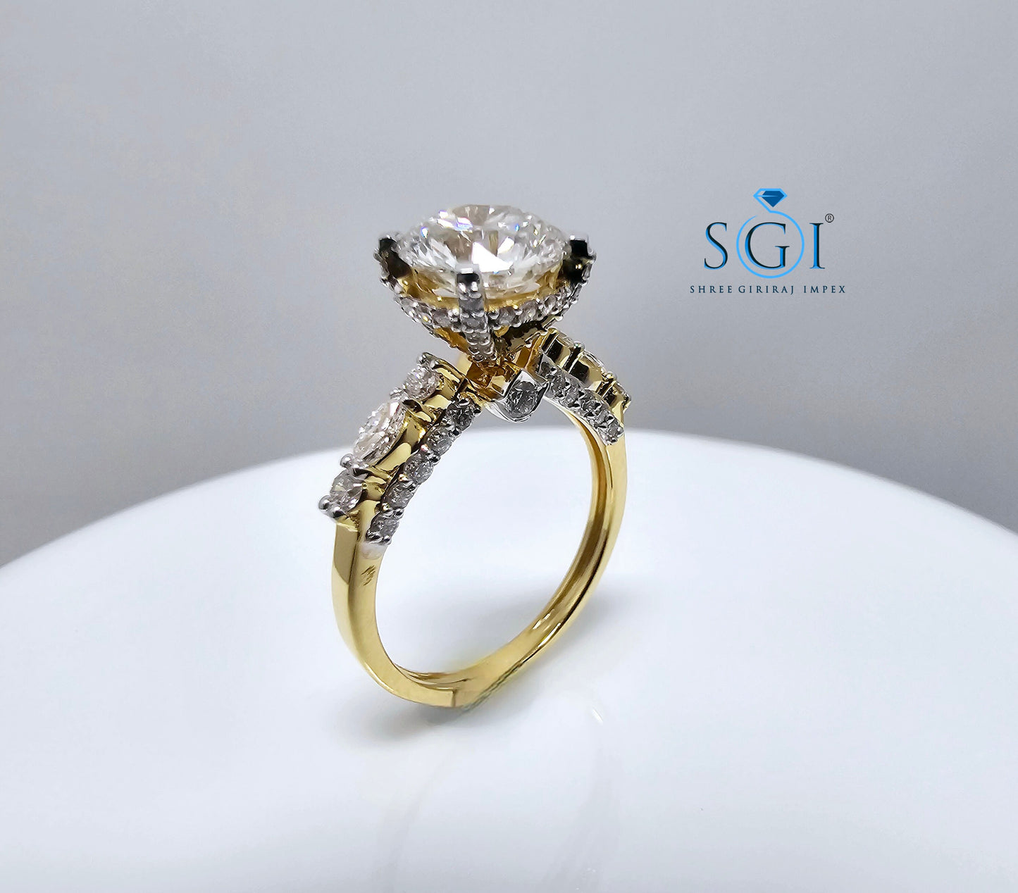 Yellow Gold Lab Grown Diamond Ring – 3 CTW with Marquise and Star Accents