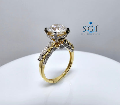 Yellow Gold Lab Grown Diamond Ring – 3 CTW with Marquise and Star Accents