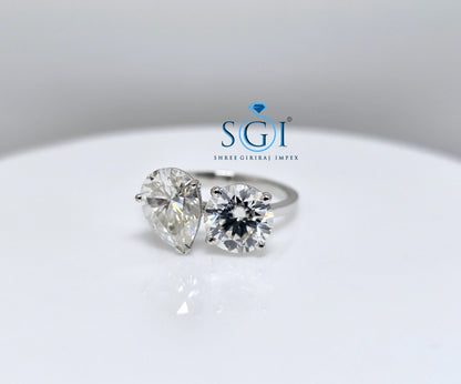 3.5ctw Moissanite Double Stone Ring: White Gold , Pear & Round Engagement