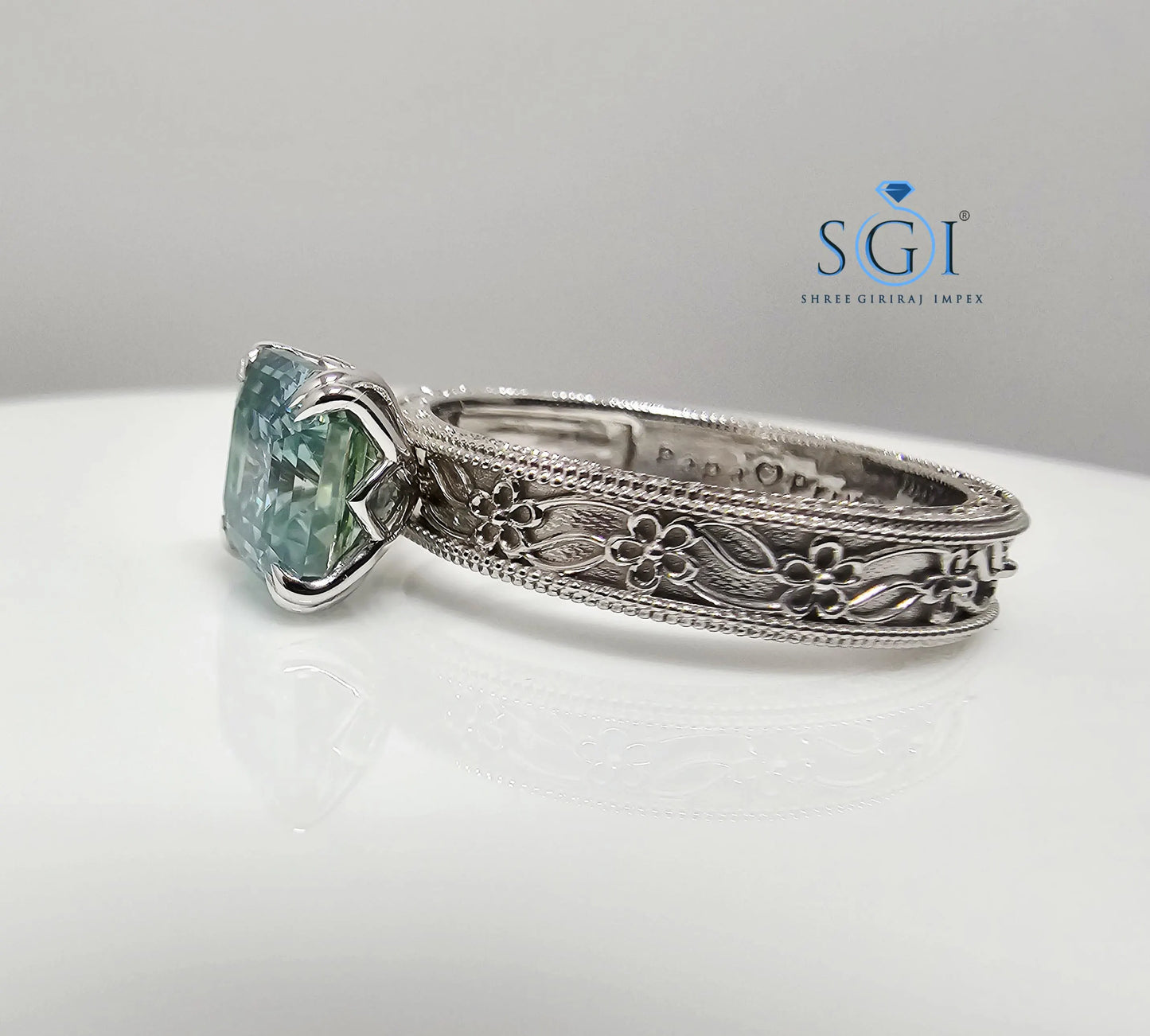 Aqua Blue Moissanite Ring: Vintage Sterling Silver Engagement Jewelry