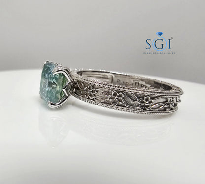 Aqua Blue Moissanite Ring: Vintage Sterling Silver Engagement Jewelry