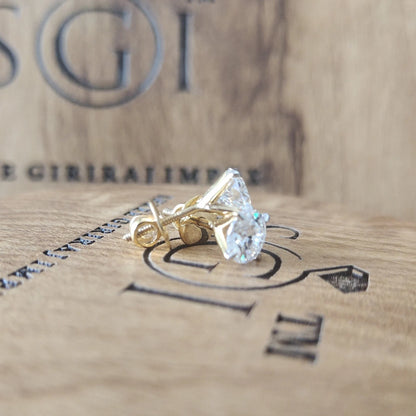 Yellow Gold Moissanite Stud Earrings: 2ctw Round Solitaire