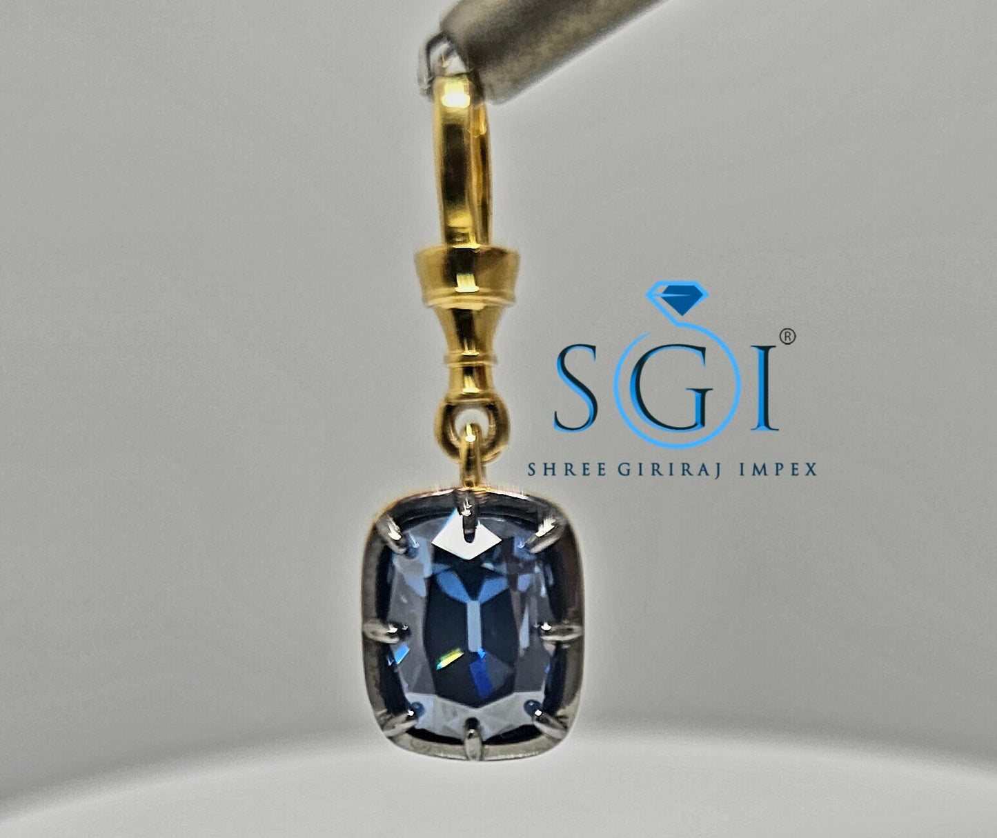 Royal Blue Moissanite Pendant: 3ct Old Mine Cushion, Yellow Gold