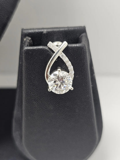 White Gold 50ct Round Moissanite Necklace & Earrings Set – Luxurious Solitaire Design