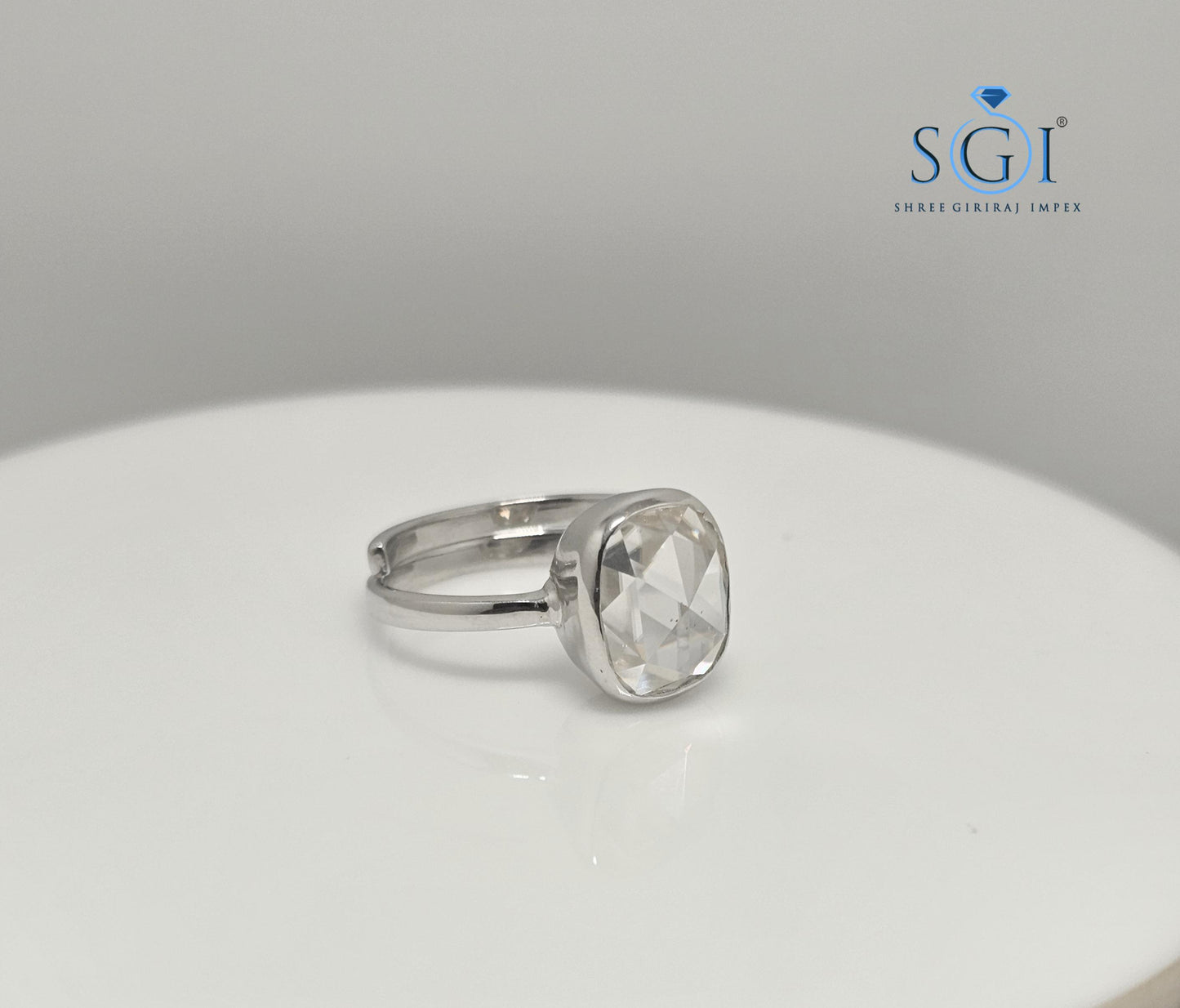 3.5ct Cushion Rose Cut Moissanite Engagement Ring: Adjustable Bezel Setting