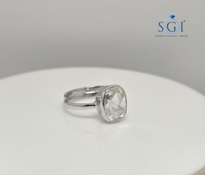 3.5ct Cushion Rose Cut Moissanite Engagement Ring: Adjustable Bezel Setting