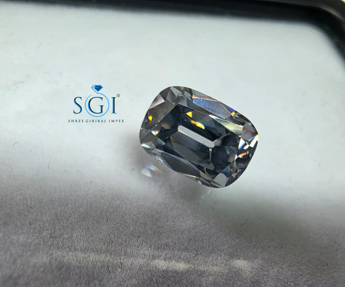 3 CT Grey Elongated Cushion Moissanite 10x7mm | Old European Cut Lab Created Loose Gemstone