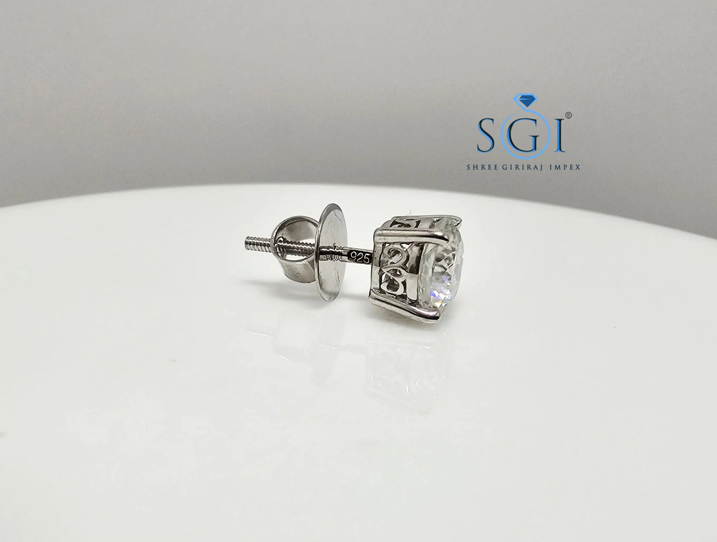 Men’s Moissanite Solitaire Stud – 7mm 1.35CT Portuguese Cut in White Gold