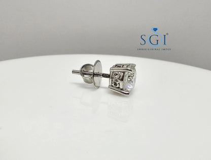 Men’s Moissanite Solitaire Stud – 7mm 1.35CT Portuguese Cut in White Gold