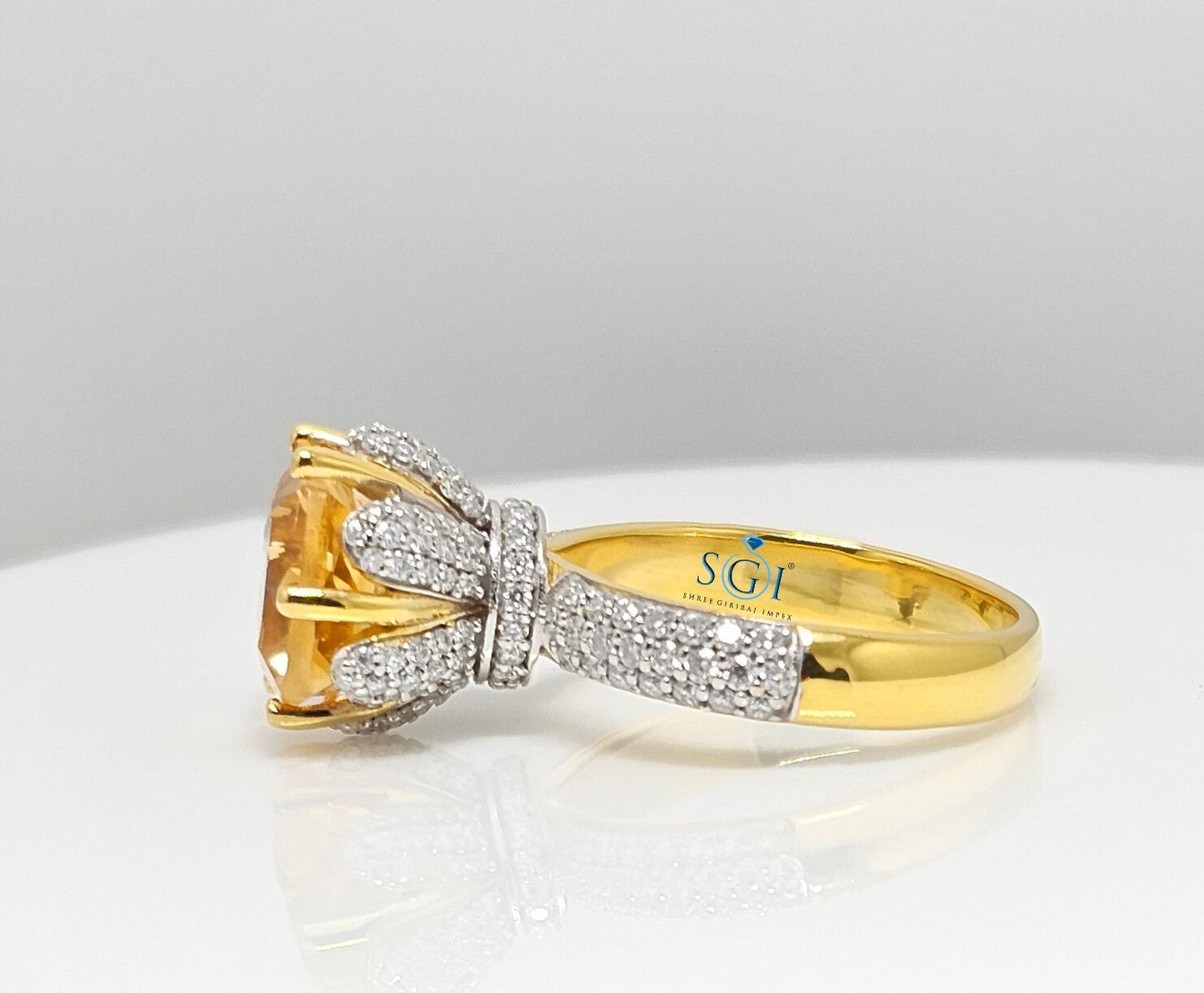 Fancy Yellow Topaz Engagement Ring: 14K Gold Moissanite Accent