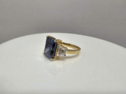 18K Gold Three Stone Ring: 4.52ct Royal Blue Moissanite Engagement Jewelry