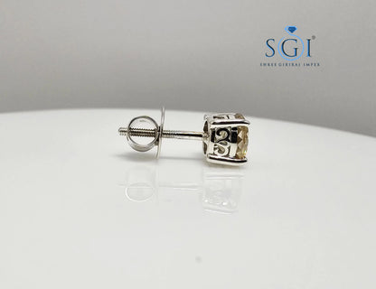 Men’s 6.5mm Fancy Yellow Moissanite Stud – 1CT Solitaire in White Gold